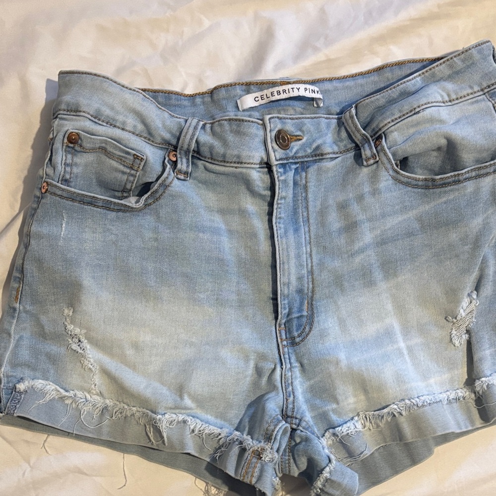 Celebrity Pink Distressed Light Blue Jean Shorts